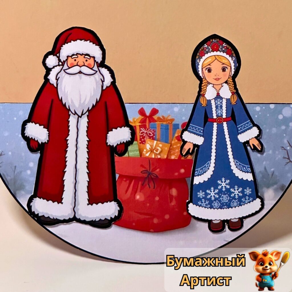 Бумажная фигурка Дед Мороз и Снегурочка