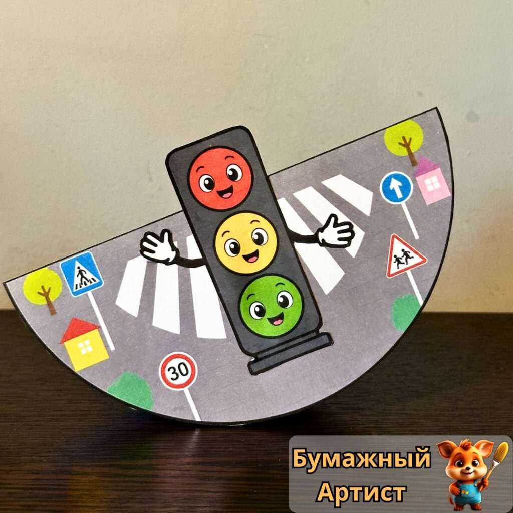 Объемная поделка светофор из бумаги по бесплатному шаблону