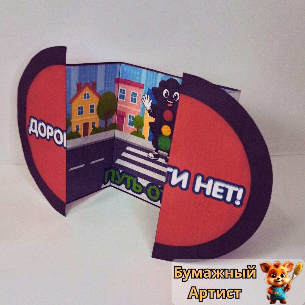 Светофор из бумаги распечатать - 3D поделка к Международному дню светофора, вид сбоку